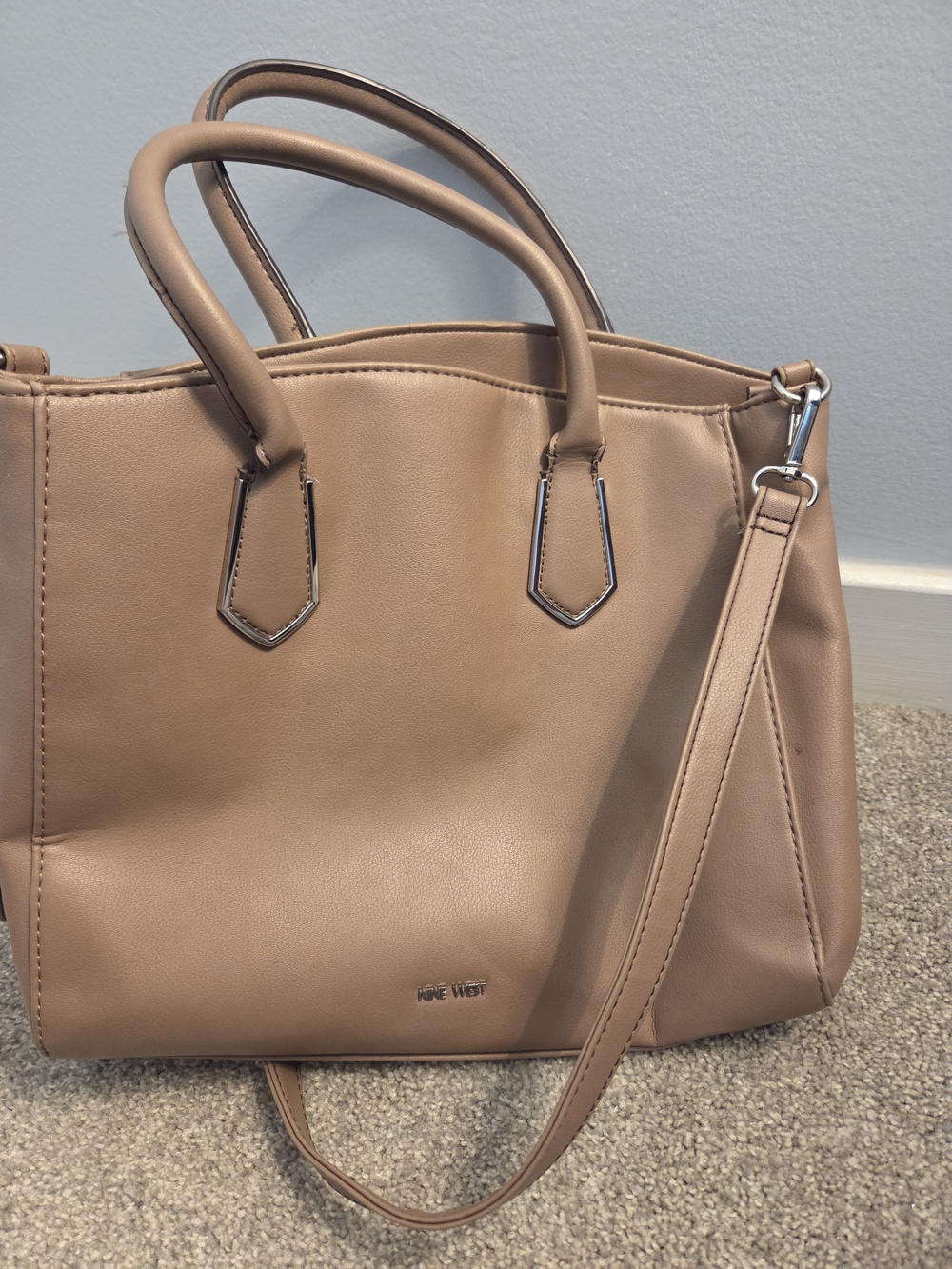 Nine West Tan Structured Satchel with Detachable Strap